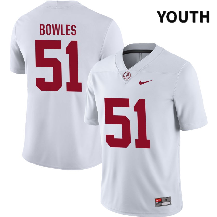 Alabama Crimson Tide Youth Tanner Bowles #51 NIL White 2022 NCAA Authentic Stitched College Football Jersey DY16D37VS